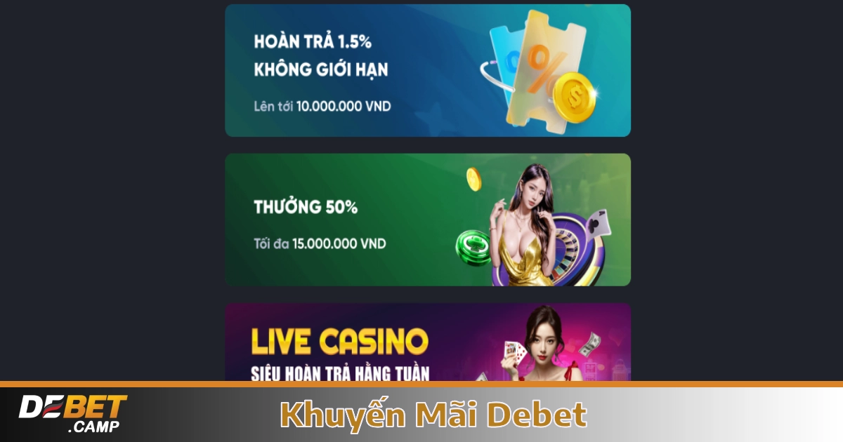Khuyến Mãi Debet – Ưu Đãi Hấp Dẫn Cho Thành Viên Mới & Cũ 2 Chương trình hoàn tiền hàng tuần dành cho người chơi lâu năm