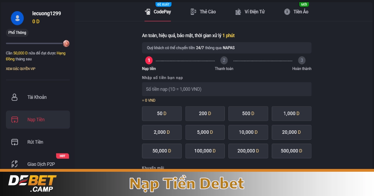 Nạp Tiền Debet – Hướng Dẫn Nạp Tiền An Toàn & Nhanh Chóng 1 Các Phương Thức Nạp Tiền Hỗ Trợ Tại Debet